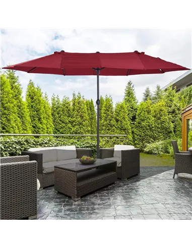 Outsunny 4.6m Double-Sided Patio Parasol Sun Umbrella-Wine Red