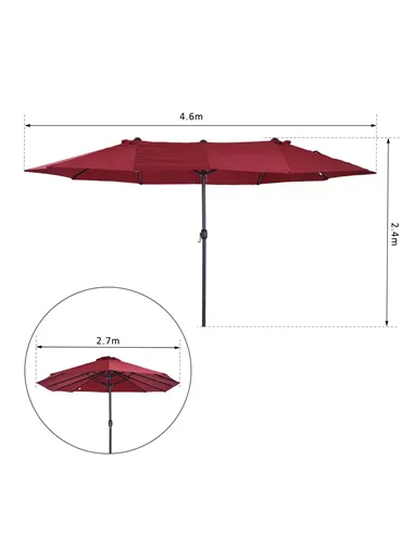 Outsunny 4.6m Double-Sided Patio Parasol Sun Umbrella-Wine Red