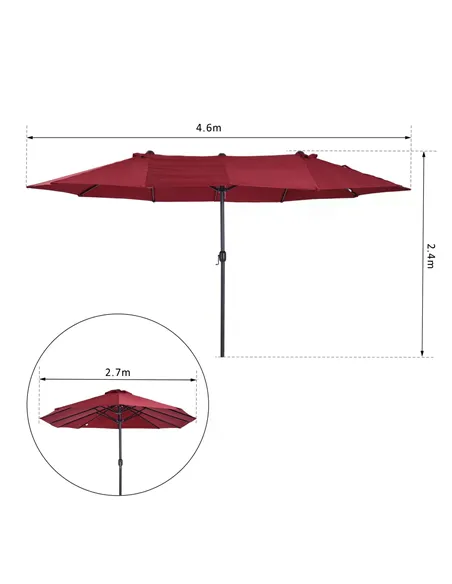 Outsunny 4.6m Double-Sided Patio Parasol Sun Umbrella-Wine Red