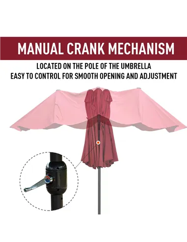 Outsunny 4.6m Double-Sided Patio Parasol Sun Umbrella-Wine Red