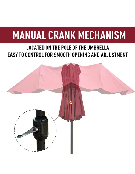 Outsunny 4.6m Double-Sided Patio Parasol Sun Umbrella-Wine Red