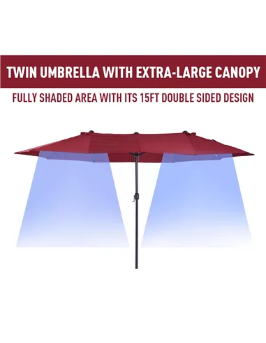 Outsunny 4.6m Double-Sided Patio Parasol Sun Umbrella-Wine Red