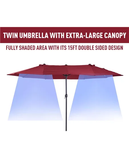 Outsunny 4.6m Double-Sided Patio Parasol Sun Umbrella-Wine Red