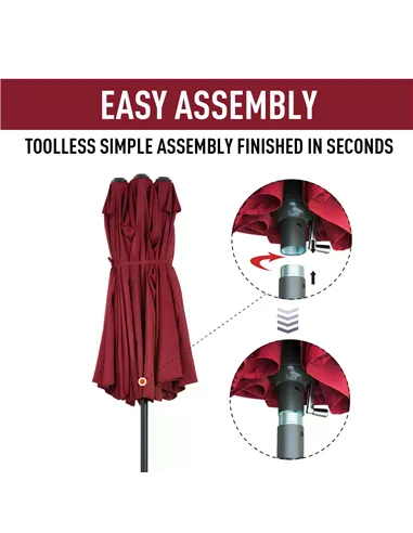 Outsunny 4.6m Double-Sided Patio Parasol Sun Umbrella-Wine Red
