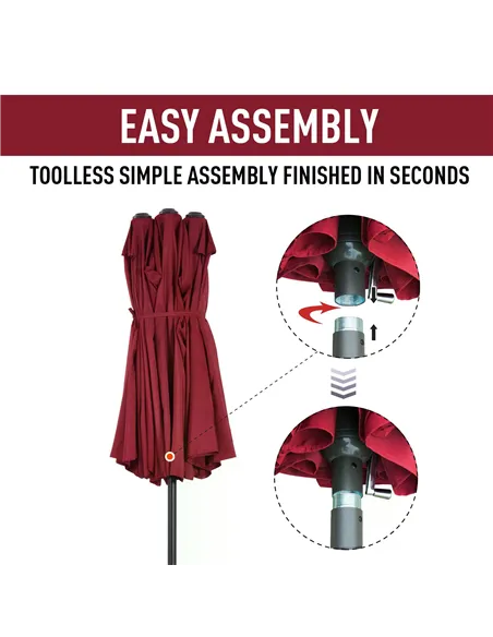 Outsunny 4.6m Double-Sided Patio Parasol Sun Umbrella-Wine Red