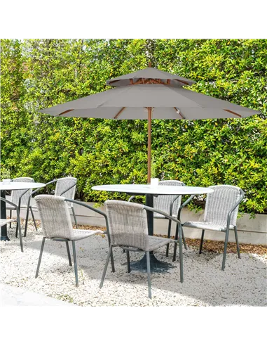 Outsunny 2.7m Elegant Wooden Frame Parasol Umbrella - Grey