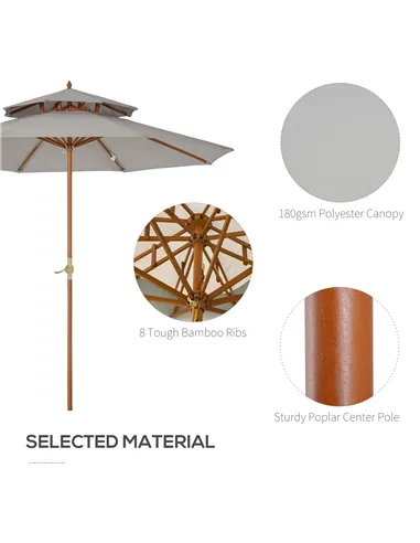 Outsunny 2.7m Elegant Wooden Frame Parasol Umbrella - Grey