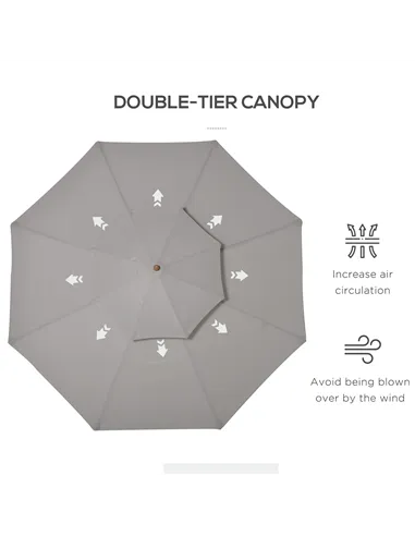 Outsunny 2.7m Elegant Wooden Frame Parasol Umbrella - Grey