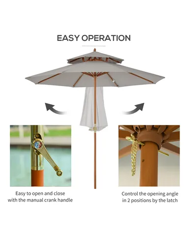 Outsunny 2.7m Elegant Wooden Frame Parasol Umbrella - Grey