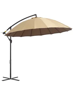Outsunny 3(m) Cantilever Umbrella 18 Ribs & Vents Adjustable Angle for Patio Khaki