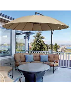 Outsunny 3(m) Cantilever Umbrella 18 Ribs & Vents Adjustable Angle for Patio Khaki 2