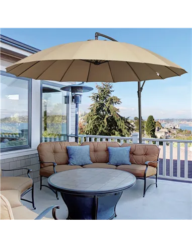 Outsunny 3(m) Cantilever Umbrella 18 Ribs & Vents Adjustable Angle for Patio Khaki