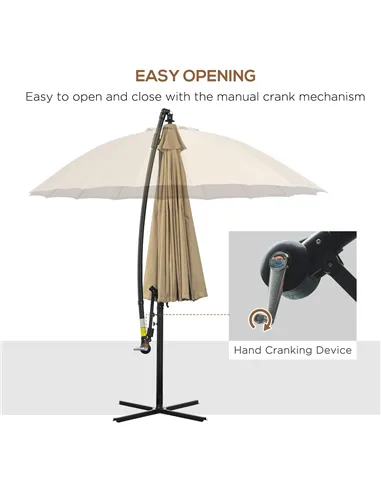 Outsunny 3(m) Cantilever Umbrella 18 Ribs & Vents Adjustable Angle for Patio Khaki