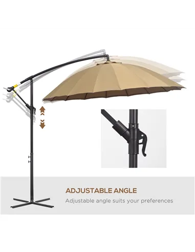 Outsunny 3(m) Cantilever Umbrella 18 Ribs & Vents Adjustable Angle for Patio Khaki