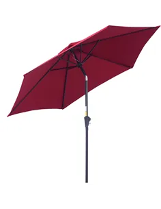 Outsunny 2.6M Garden Parasol Umbrella with Tilt and Crank, Outdoor Sun Parasol Sunshade Shelter with Aluminium Frame, Wine Red