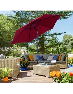 Outsunny 2.6M Garden Parasol Umbrella with Tilt and Crank, Outdoor Sun Parasol Sunshade Shelter with Aluminium Frame, Wine Red 2