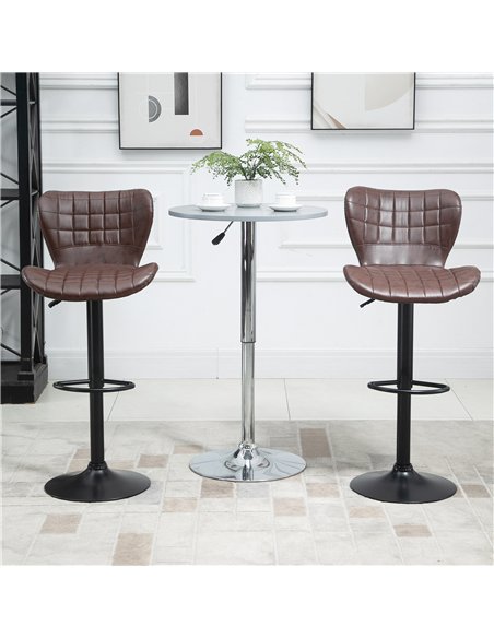 HOMCOM Bar Stools Set of 2 Adjustable Height Swivel Bar Chairs in PU Leather with Backrest & Footrest, Brown