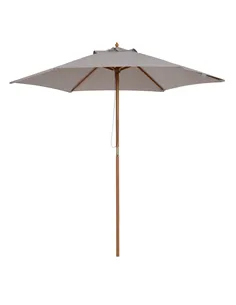 Outsunny 2.5m Wood Garden Parasol Sun Shade Patio Outdoor Wooden Umbrella Canopy, Table Market Umbrella with Vent, 38mm Pole, Ro