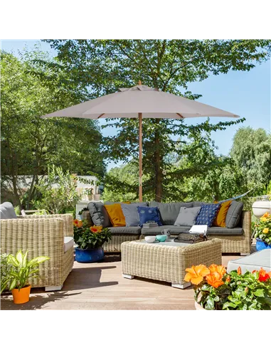 Outsunny 2.5m Wood Garden Parasol Sun Shade Patio Outdoor Wooden Umbrella Canopy, Table Market Umbrella with Vent, 38mm Pole, Ro