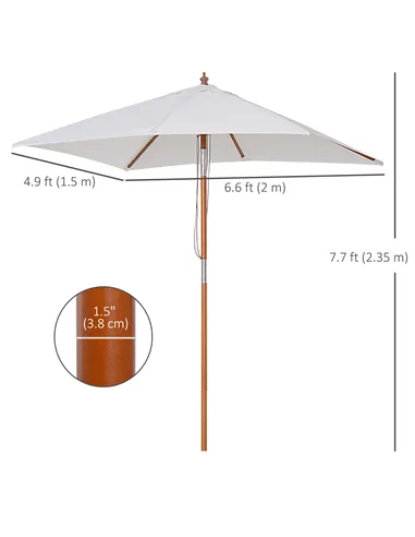 Outsunny 2m x 1.5m Garden Parasol Umbrella with Tilting Sunshade Canopy, Outdoor Market Table Umbrella with Wood and Bamboo Fram