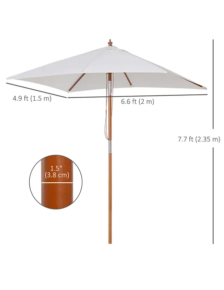 Outsunny 2m x 1.5m Garden Parasol Umbrella with Tilting Sunshade Canopy, Outdoor Market Table Umbrella with Wood and Bamboo Fram