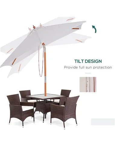 Outsunny 2m x 1.5m Garden Parasol Umbrella with Tilting Sunshade Canopy, Outdoor Market Table Umbrella with Wood and Bamboo Fram