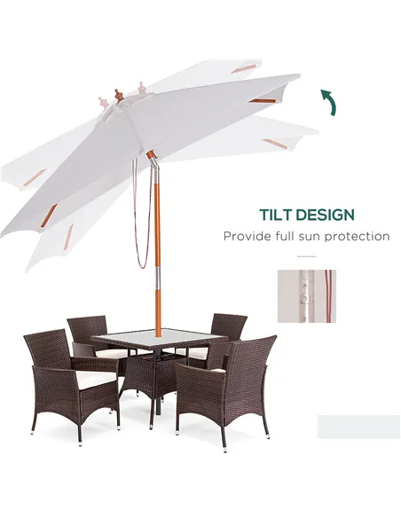 Outsunny 2m x 1.5m Garden Parasol Umbrella with Tilting Sunshade Canopy, Outdoor Market Table Umbrella with Wood and Bamboo Fram