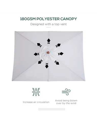 Outsunny 2m x 1.5m Garden Parasol Umbrella with Tilting Sunshade Canopy, Outdoor Market Table Umbrella with Wood and Bamboo Fram