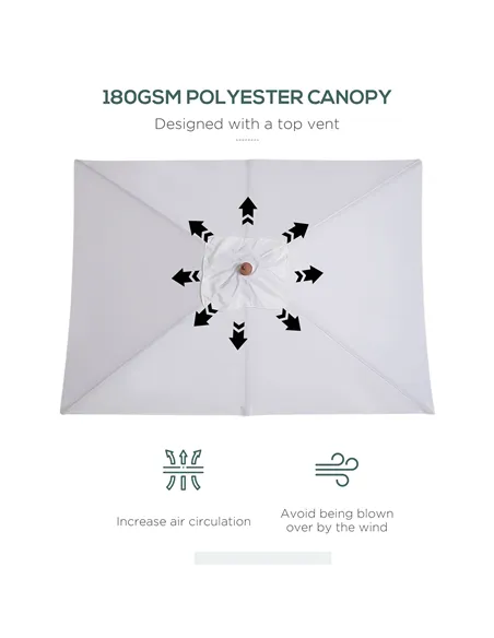 Outsunny 2m x 1.5m Garden Parasol Umbrella with Tilting Sunshade Canopy, Outdoor Market Table Umbrella with Wood and Bamboo Fram