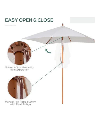 Outsunny 2m x 1.5m Garden Parasol Umbrella with Tilting Sunshade Canopy, Outdoor Market Table Umbrella with Wood and Bamboo Fram