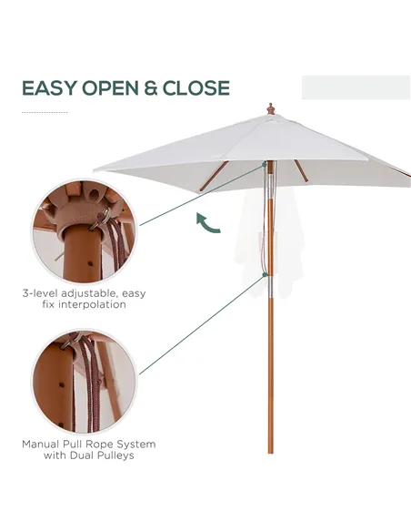 Outsunny 2m x 1.5m Garden Parasol Umbrella with Tilting Sunshade Canopy, Outdoor Market Table Umbrella with Wood and Bamboo Fram