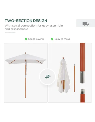 Outsunny 2m x 1.5m Garden Parasol Umbrella with Tilting Sunshade Canopy, Outdoor Market Table Umbrella with Wood and Bamboo Fram
