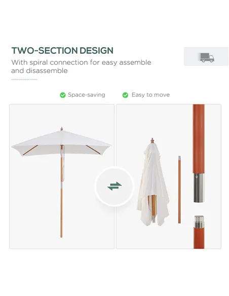 Outsunny 2m x 1.5m Garden Parasol Umbrella with Tilting Sunshade Canopy, Outdoor Market Table Umbrella with Wood and Bamboo Fram