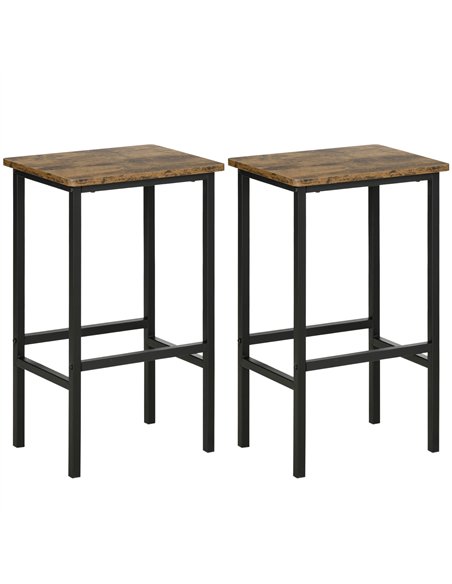 HOMCOM Industrial Bar Stools, Set of 2 Kitchen Breakfast Bar Chairs with Footrest, Counter Height Island Stools for Dining Area,