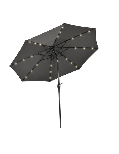 Outsunny Φ2.7m Garden 24 LED Light Parasol Solar Outdoor Tilt Sun Umbrella Patio Club Party Event Manual Sun Shade w/ Hand Crank