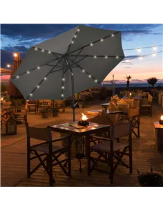 Outsunny Φ2.7m Garden 24 LED Light Parasol Solar Outdoor Tilt Sun Umbrella Patio Club Party Event Manual Sun Shade w/ Hand Crank 2