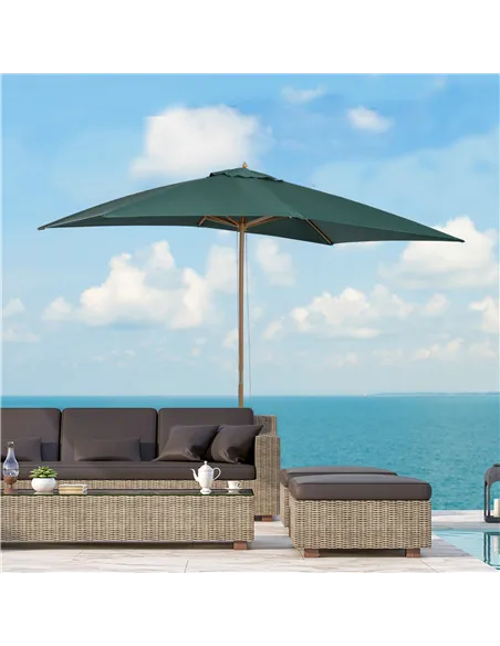 Outsunny 2 x 3m Wooden Garden Parasol Umbrella Outdoor Sun Shade Canopy, Green