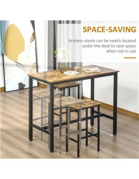 HOMCOM Industrial Bar Stools, Set of 2 Kitchen Breakfast Bar Chairs with Footrest, Counter Height Island Stools for Dining Area,