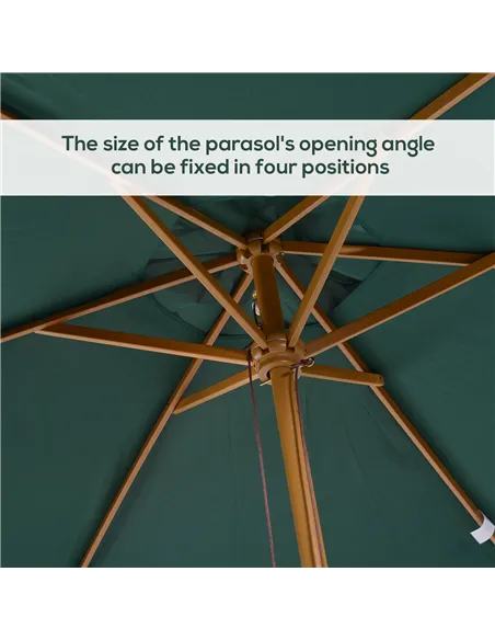 Outsunny 2 x 3m Wooden Garden Parasol Umbrella Outdoor Sun Shade Canopy, Green