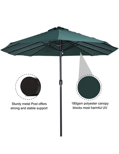 Outsunny 4.6m Double Garden Parasol - Green