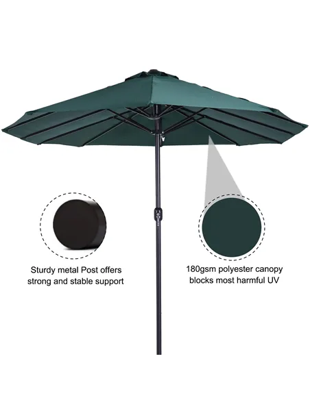 Outsunny 4.6m Double Garden Parasol - Green