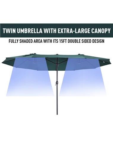 Outsunny 4.6m Double Garden Parasol - Green