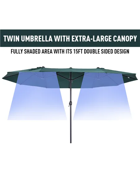 Outsunny 4.6m Double Garden Parasol - Green