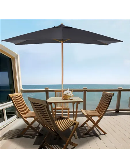 Outsunny 2 x 3m Wooden Garden Parasol Umbrella Outdoor Sun Shade Canopy, Dark Grey