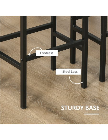 HOMCOM Industrial Bar Stools, Set of 2 Kitchen Breakfast Bar Chairs with Footrest, Counter Height Island Stools for Dining Area,