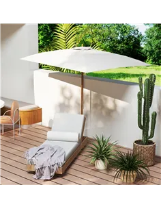Outsunny 2 x 3m Wooden Garden Parasol Umbrella Outdoor Sun Shade Canopy, Cream White 2