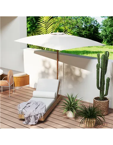 Outsunny 2 x 3m Wooden Garden Parasol Umbrella Outdoor Sun Shade Canopy, Cream White