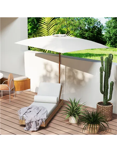 Outsunny 2 x 3m Wooden Garden Parasol Umbrella Outdoor Sun Shade Canopy, Cream White