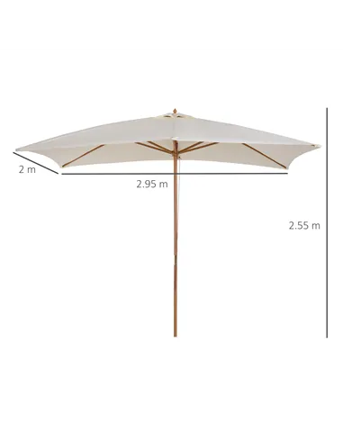 Outsunny 2 x 3m Wooden Garden Parasol Umbrella Outdoor Sun Shade Canopy, Cream White