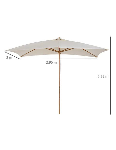 Outsunny 2 x 3m Wooden Garden Parasol Umbrella Outdoor Sun Shade Canopy, Cream White